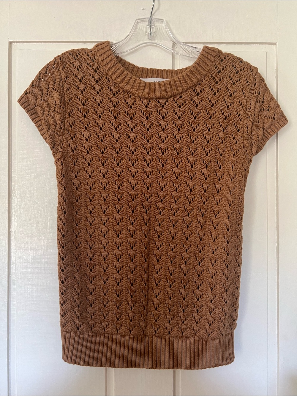 LOFT Short Sleeve Pointelle Knit Sweater - Caramel Brown